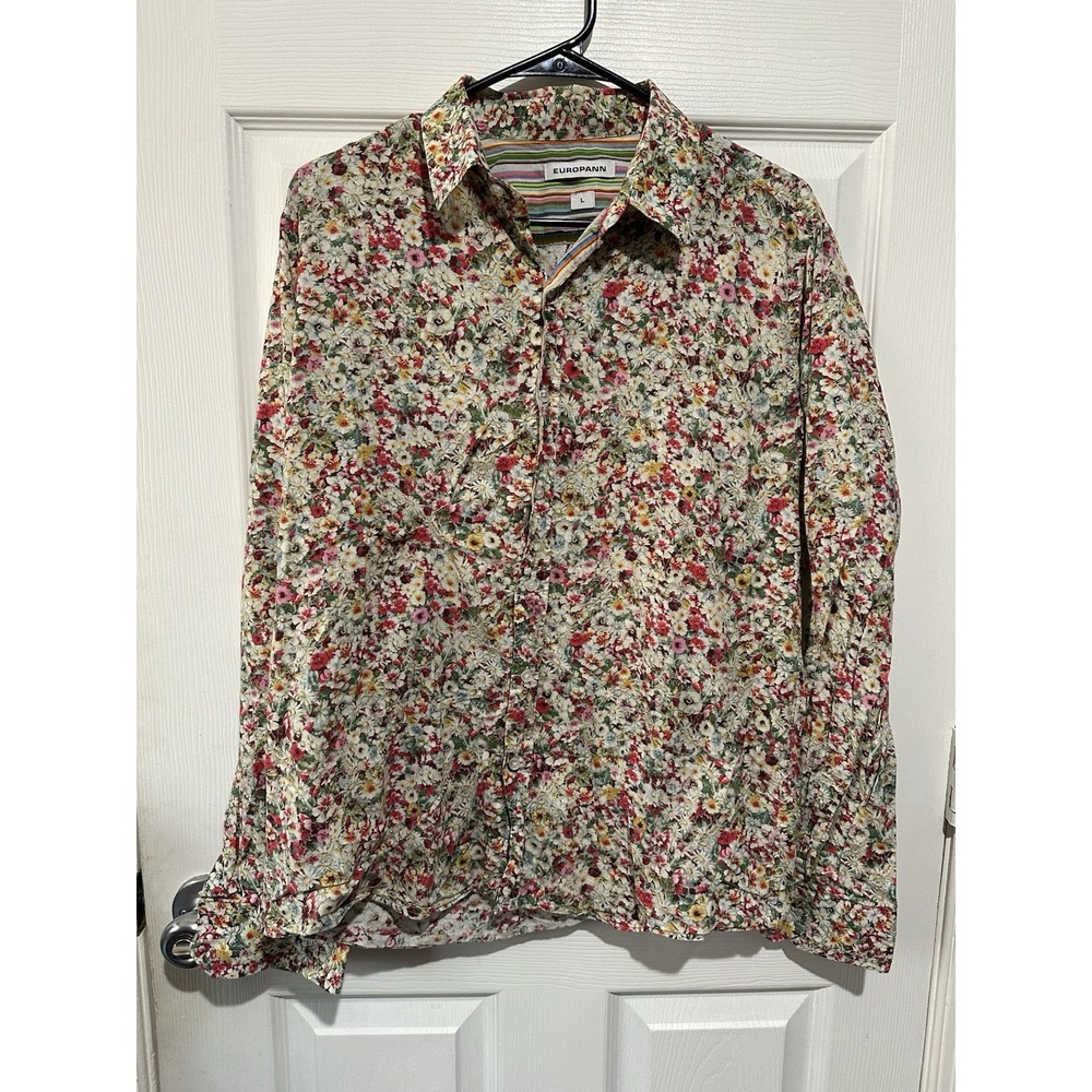Europann Saint-Tropez Mens L Floral Button Down Shirt Long Sleeve Cotton Resort